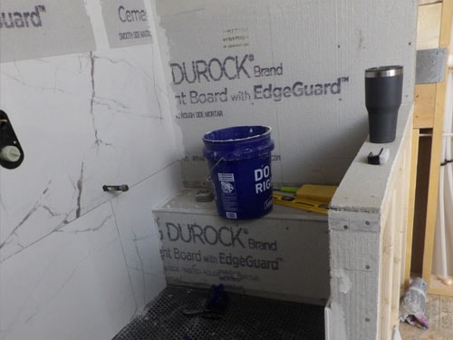 Shower construction with Durock cement board and EdgeGuard waterproofing
