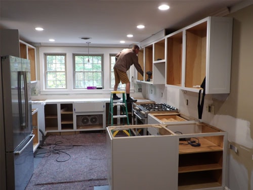 Kitchen cabinet installation in progress